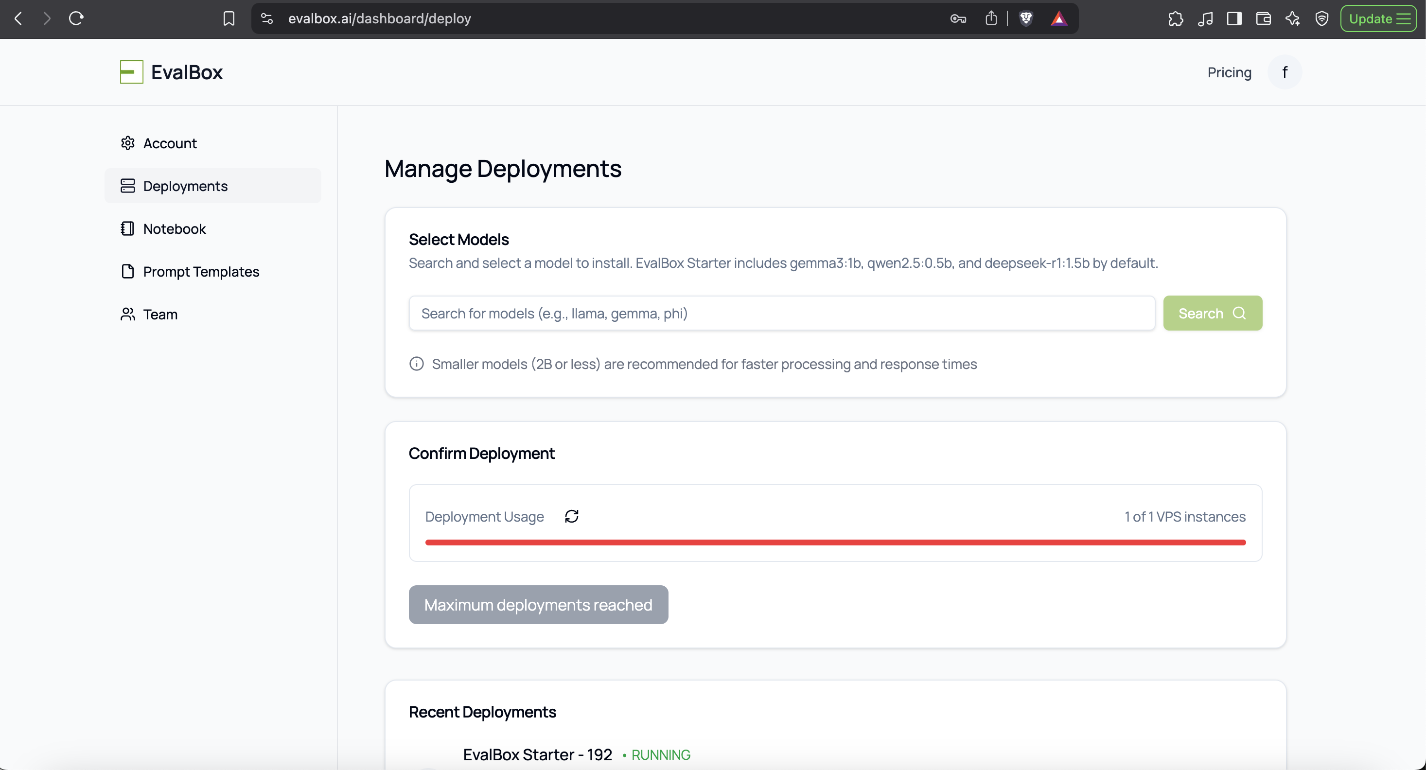 EvalBox Dashboard Deployments