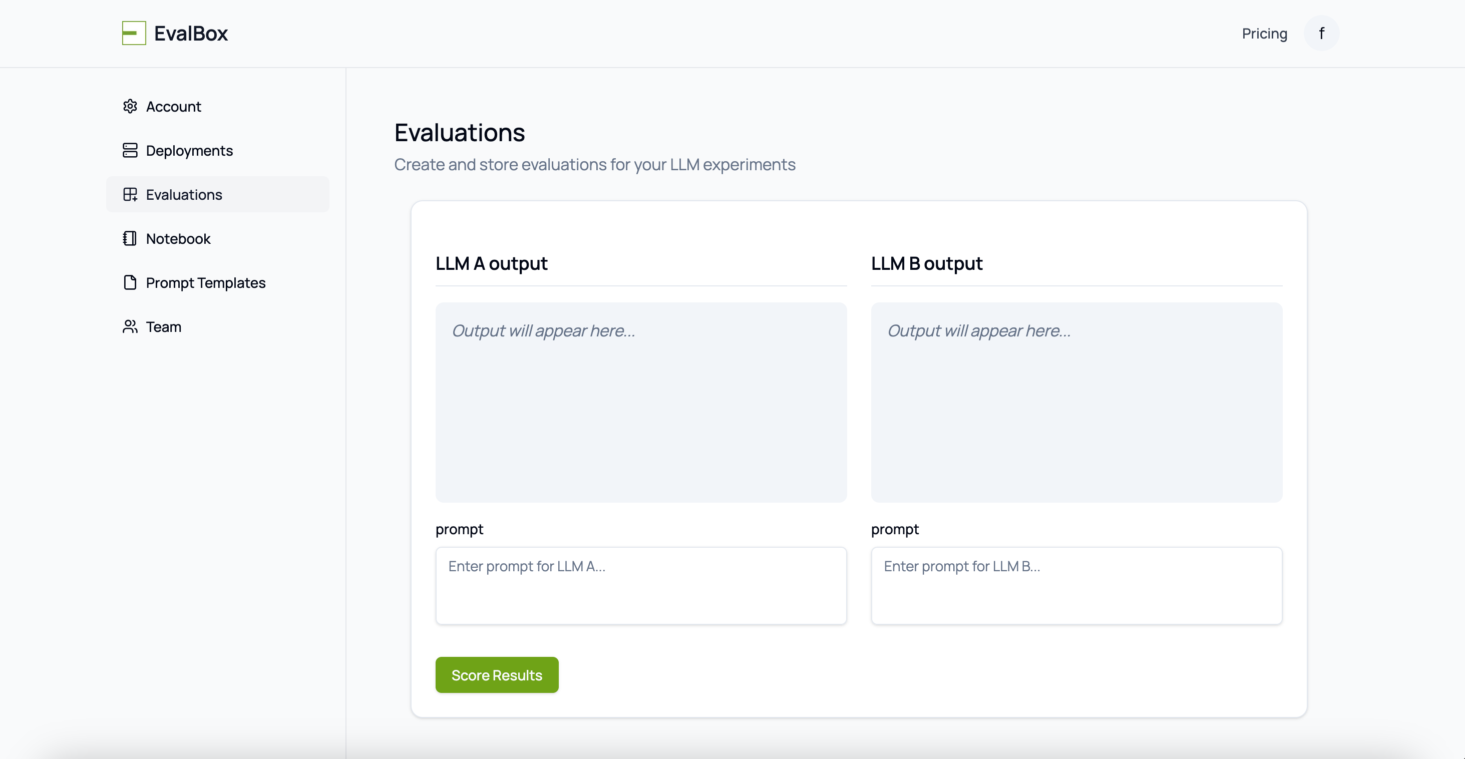 EvalBox Dashboard Evaluations